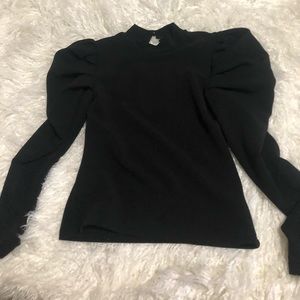 New Shein black puff sleeve keyhole back blouse L